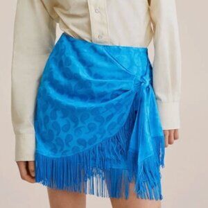 MANGO Blue Fringe Calypso Skirt with fringe